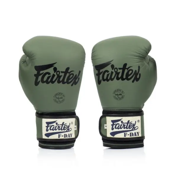 Guantes de boxeo de entrenamiento Fairtex F-Day verde 100% cuero