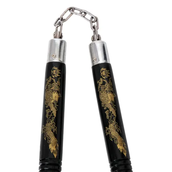 Nunchaku con Cadena de Madera Negro/Oro