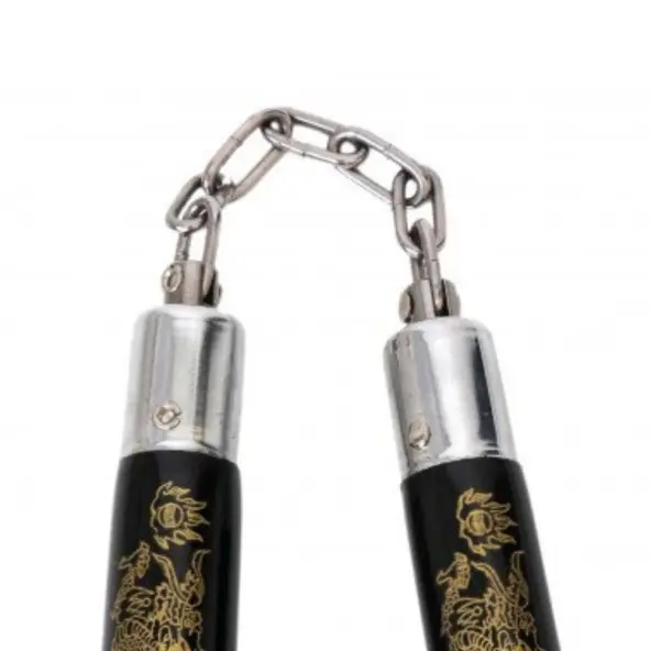 Nunchaku con Cadena de Madera Negro/Oro