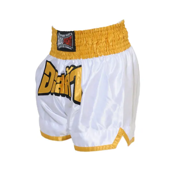Short boxeo tailandés FIGHTER Blanco y Amarillo