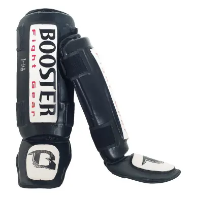 Espinilleras y protector de pie Thai Striker Negro/Blanco - 5