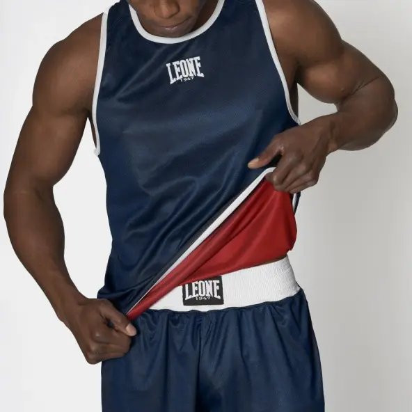 Camiseta de boxeo reversible roja y azul