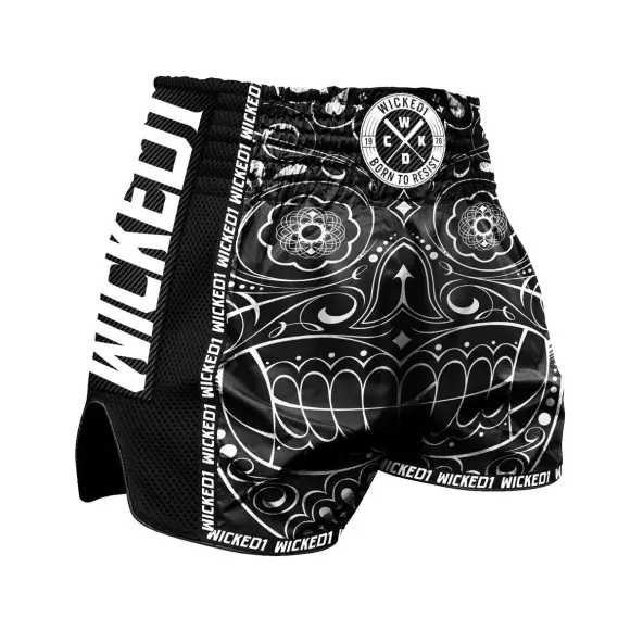 Short de boxeo tailandés WickedOne Mexican Skull negro