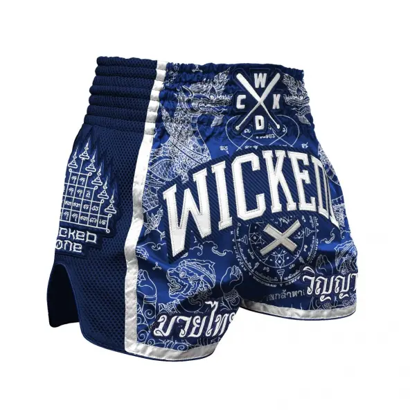 Short de boxeo tailandés WickedOne Dragon Thai azul