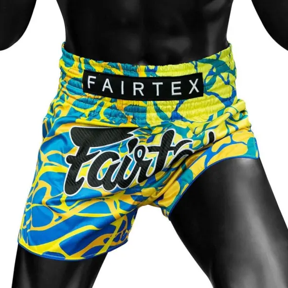 Short boxeo tailandés Fairtex BS1927 Magma Amarillo/Azul