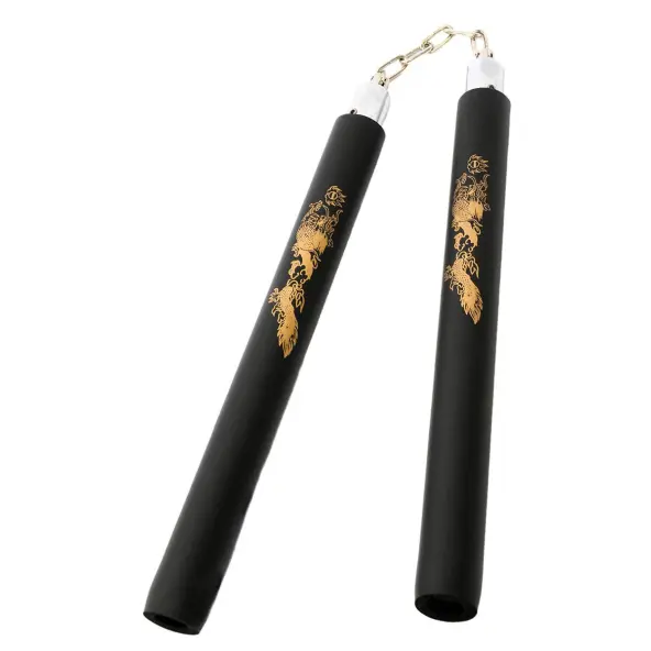 Nunchaku con Cadena de Espuma Negro/Oro