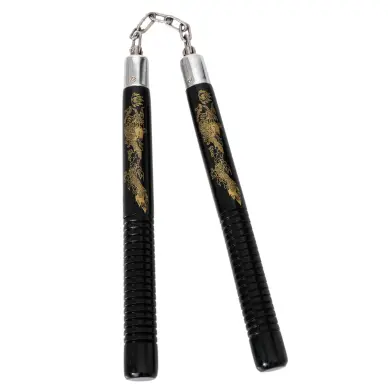 Nunchaku con Cadena de Madera Negro/Oro