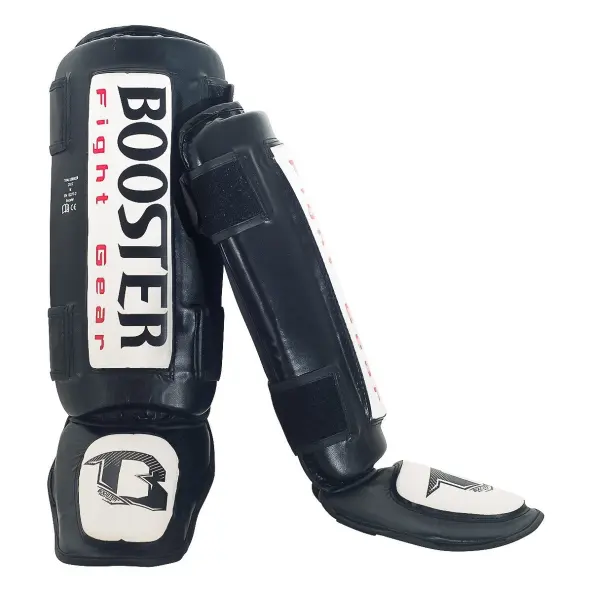 Espinilleras y protector de pie Thai Striker Negro/Blanco